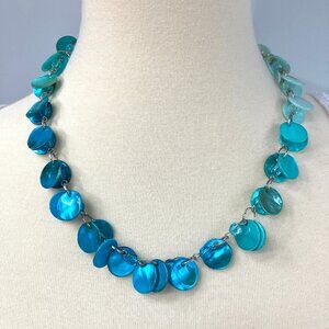 Blue Ombre Capiz Shell Necklace Dangle Costume Jewelry Coastal